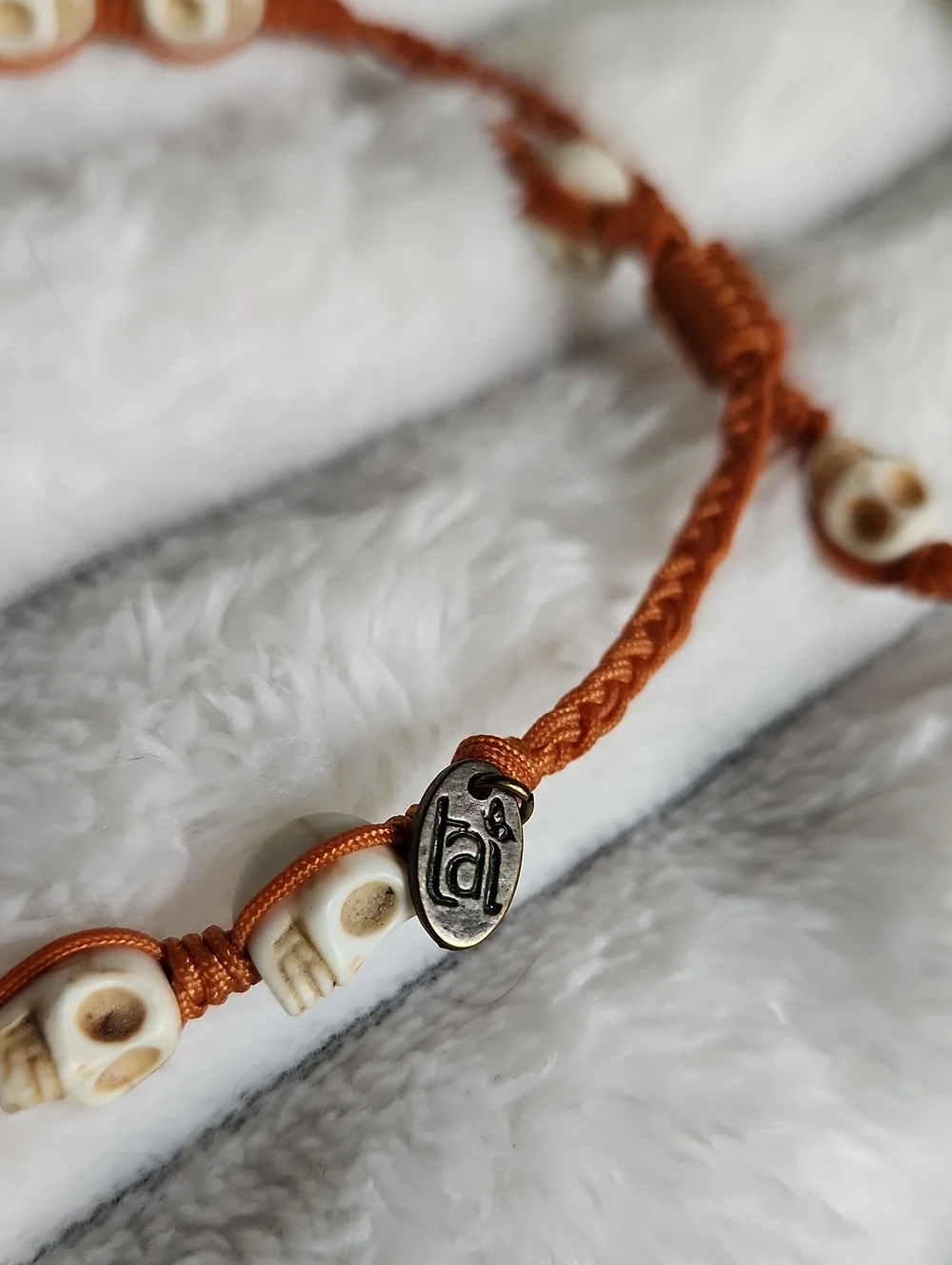 Taj Brand Orange Weave Beaded Skull Bracelet